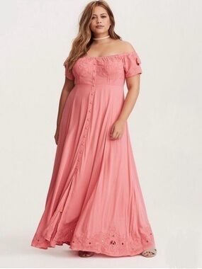 Torrid Off-Shoulder Coral Pink Maxi Dress